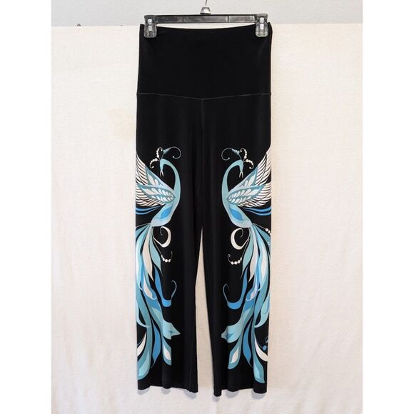 Eva Varro Pants - Eva Varro Black Leggings/Pants with Blue Phoenix Bird on Pants Leg Size XS